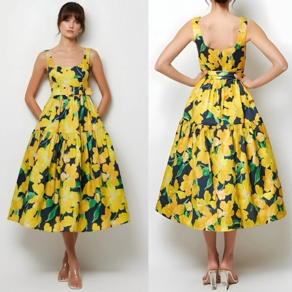 🎀NWT Anthropologie Hutch Alice Belted Floral-Print Midi Dress - Picture 4 of 11